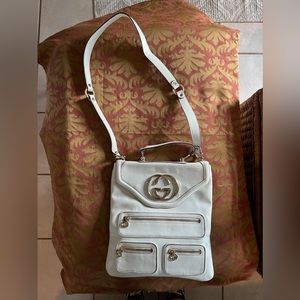 Gucci White Leather Britt Messenger Bag